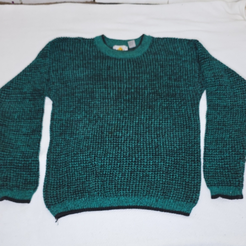 Vintage 80s Pache Crewneck Men's Sweater Retro Abstract Size L Green and Black